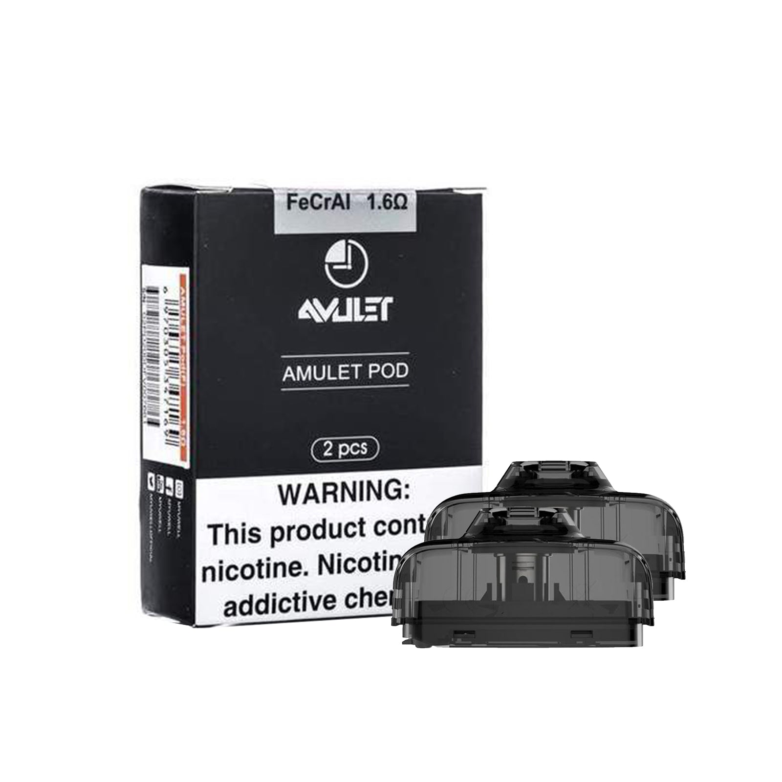 Uwell Amulet replacement pod, dark translucent plastic, compact rectangular design with a mouthpiece.