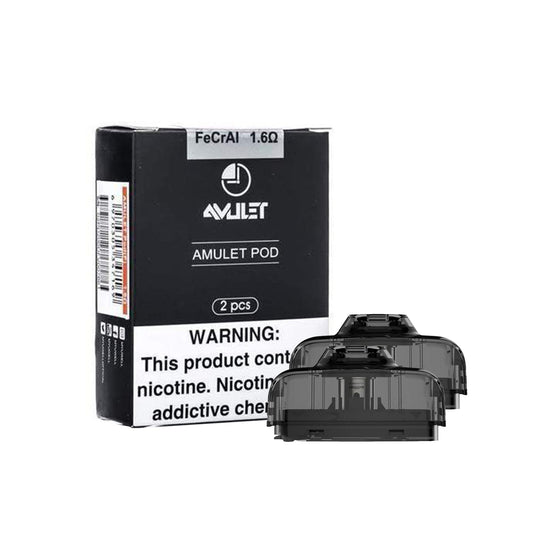 Uwell Amulet replacement pod, dark translucent plastic, compact rectangular design with a mouthpiece.