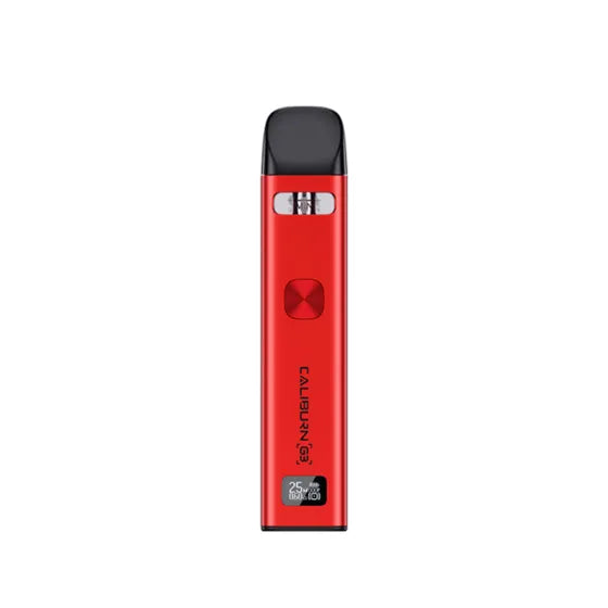 Silver Uwell Caliburn G3 Pod Kit with black mouthpiece, square button, and digital display.