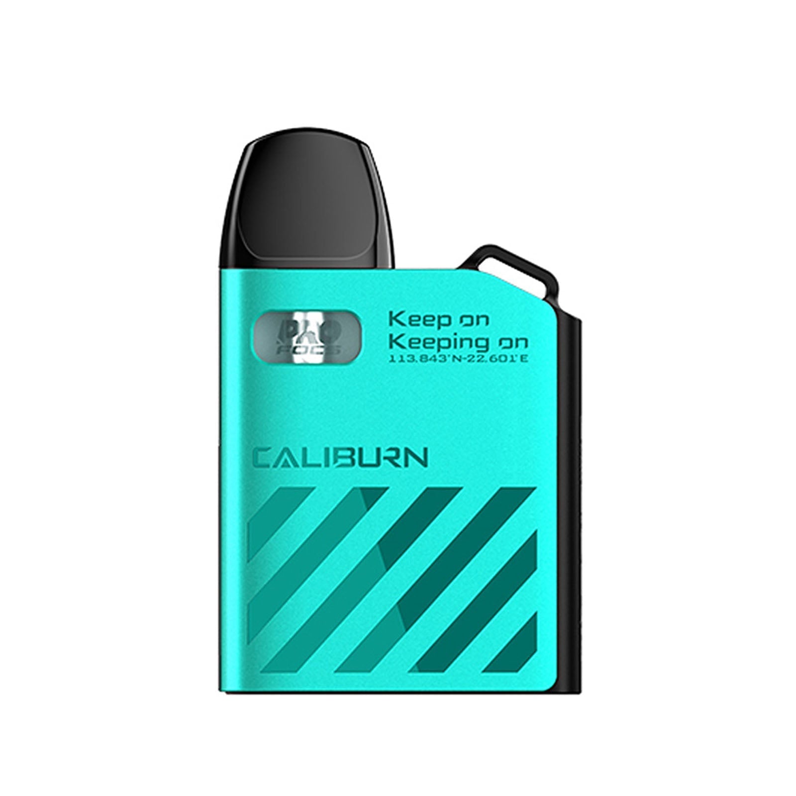 Pink Uwell Caliburn AK2 Pod Kit with black mouthpiece, visible e-liquid window, and "Keep on Keeping on" text.