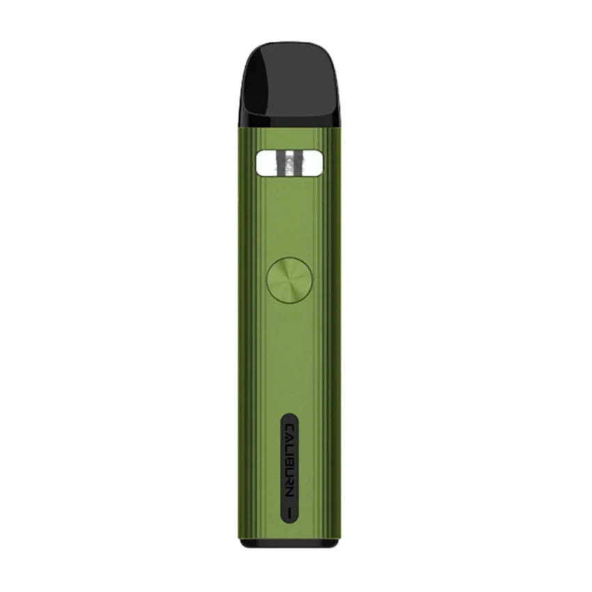 Uwell Caliburn G2 Pod Kit in gradient green to orange, sleek design with black mouthpiece and button.