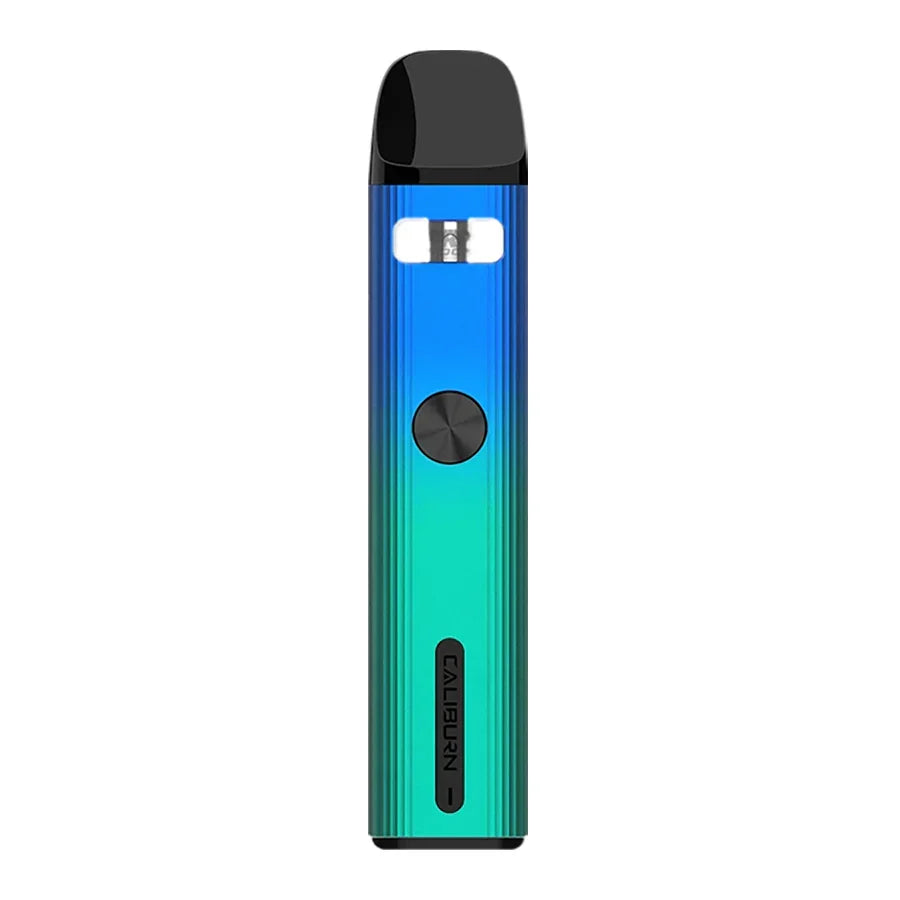 Uwell Caliburn G2 Pod Kit in gradient green to orange, sleek design with black mouthpiece and button.