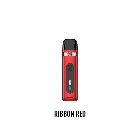 Uwell Caliburn X Pod Kit in Ribbon Red, featuring a sleek, compact design with a black mouthpiece and display screen.