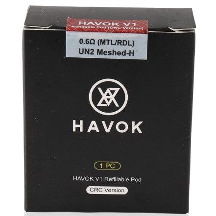 Uwell Havok V1 replacement pod with coil, dark translucent plastic, featuring a top-fill design and visible coil.