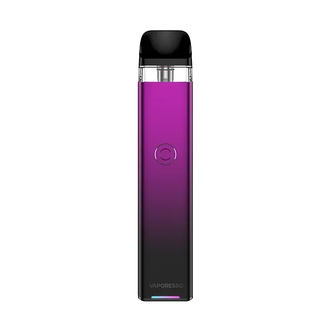 Vaporesso XROS 3 Pod Kit in a purple to black gradient finish with a black mouthpiece and central button.