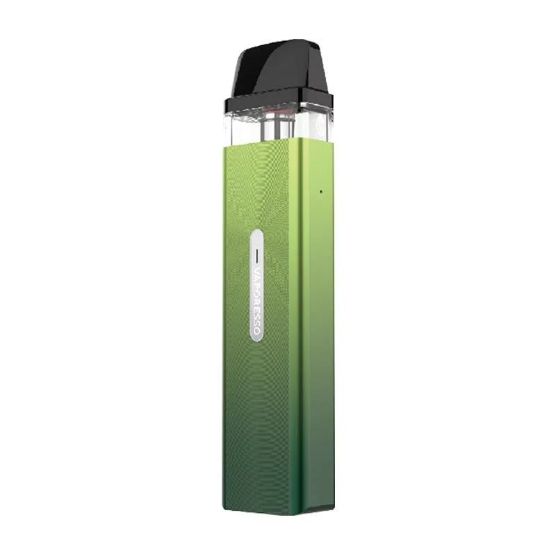 Vaporesso XROS Mini Pod Kit in a vibrant green, sleek rectangular design with a black mouthpiece.