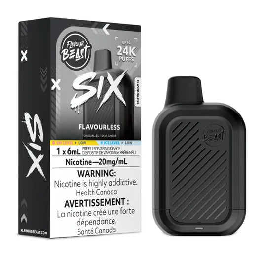 Flavour Beast SIX Flavourless 20mg vape with 6mL e-liquid and rechargeable 550mAh battery