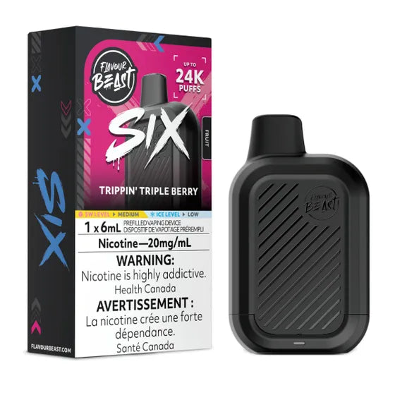 Flavour Beast SIX Trippin' Triple Berry 20mg vape with 6mL e-liquid and rechargeable battery