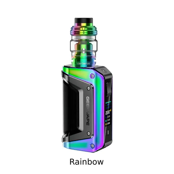 Geekvape Aegis Legend 3 200W Starter Kit in purple with a silver Cerberus tank.