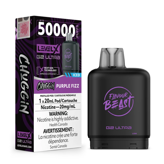 Purple Sparkle/Fizz Iced Chuggin by Level X Flavour Beast G2 Ultra 50K