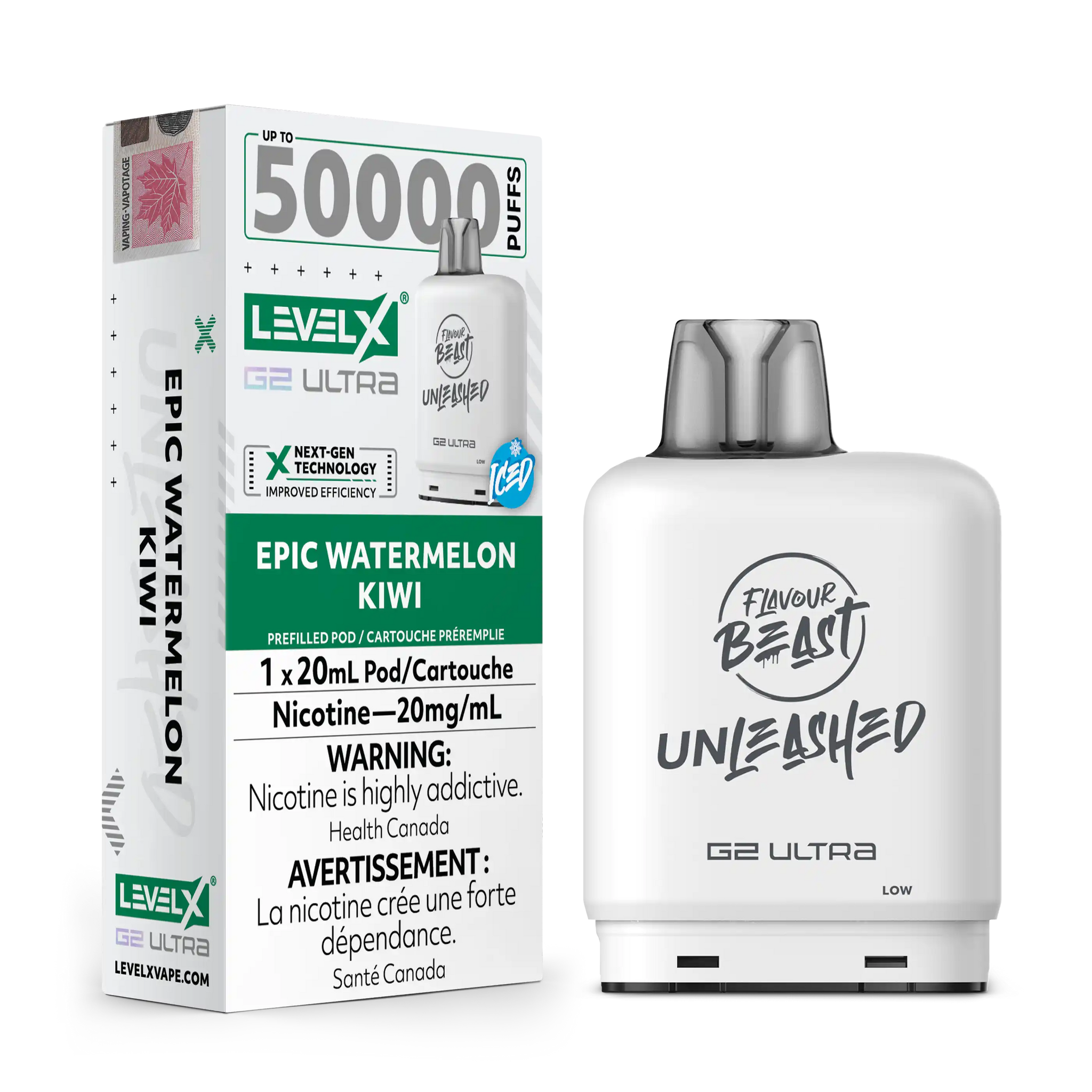 Epic Watermelon Kiwi Iced by Level X Flavour Beast Unleashed G2 Ultra 50K