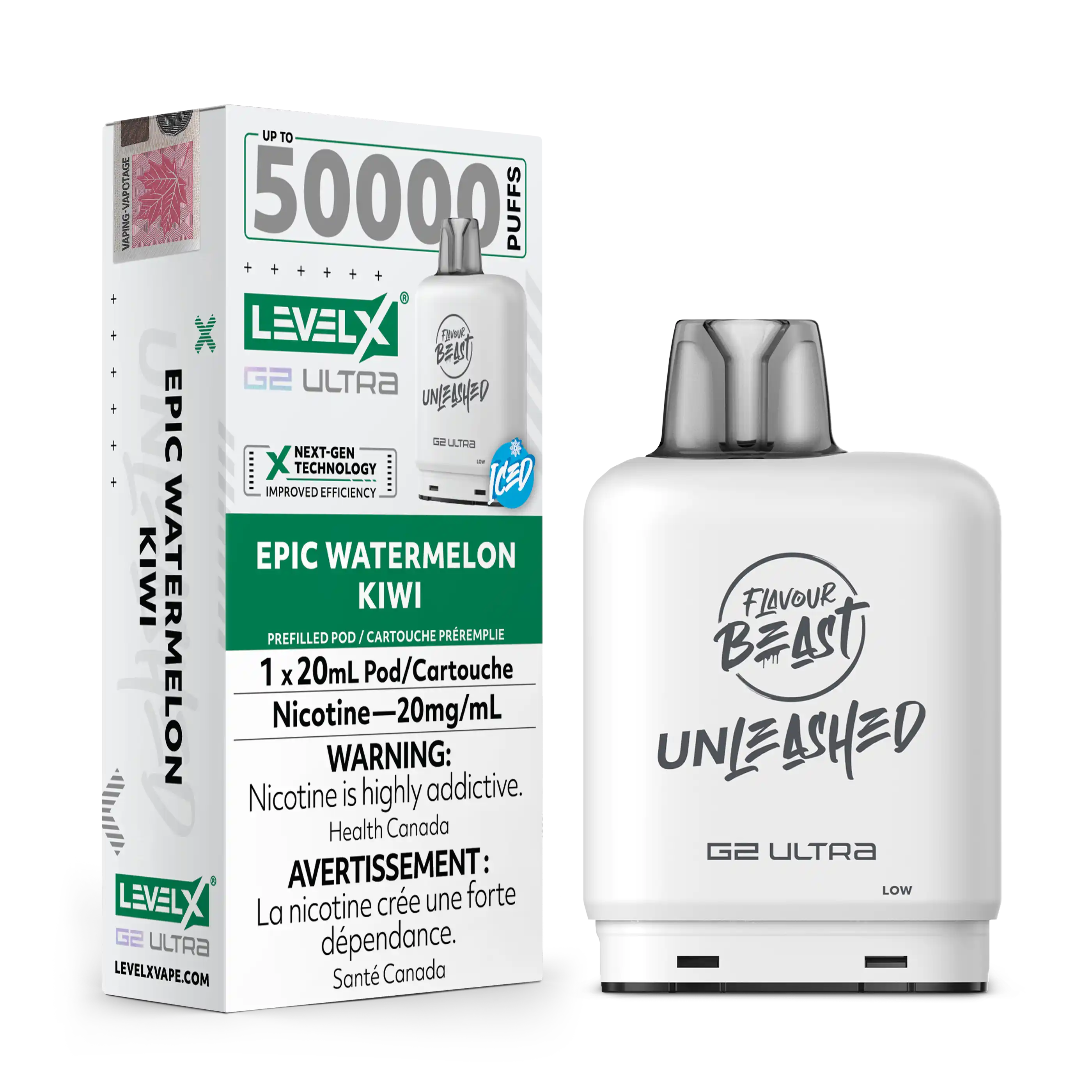 Epic Watermelon Kiwi Iced by Level X Flavour Beast Unleashed G2 Ultra 50K
