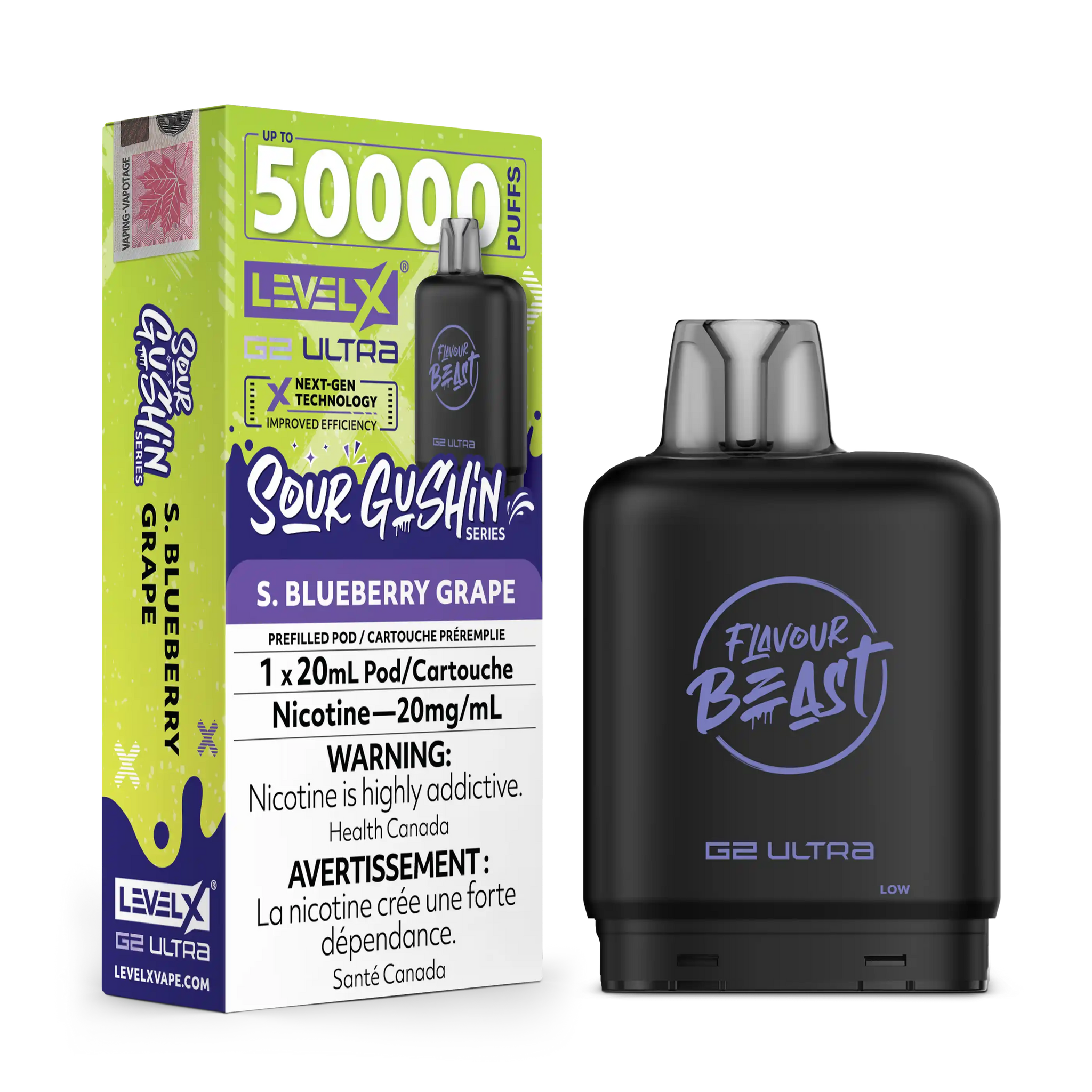 Sour Gushin Blueberry Grape by Level X Flavour Beast G2 Ultra 50K