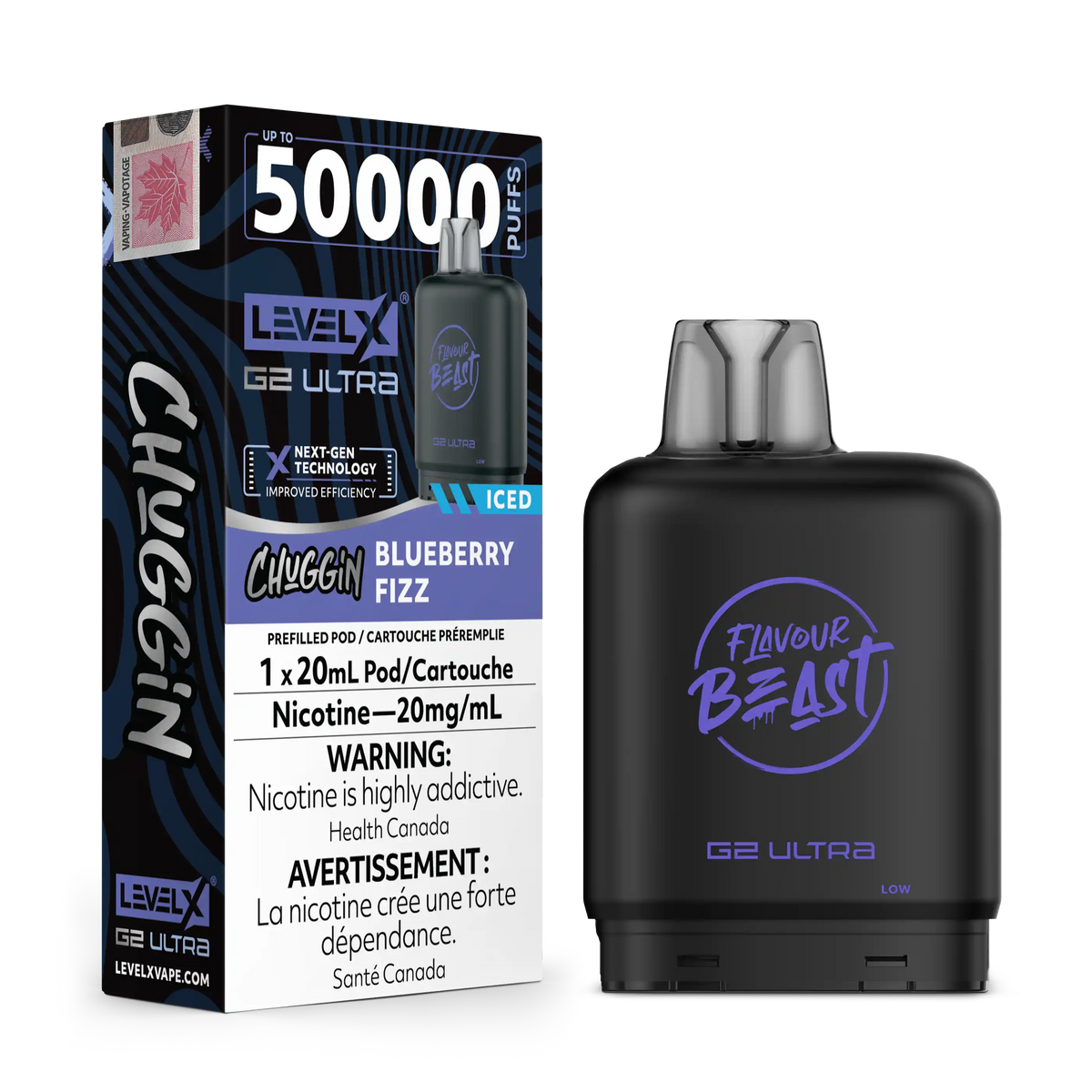 Blueberry Sparkle/Fizz Iced Chuggin by Level X Flavour Beast G2 Ultra 50K
