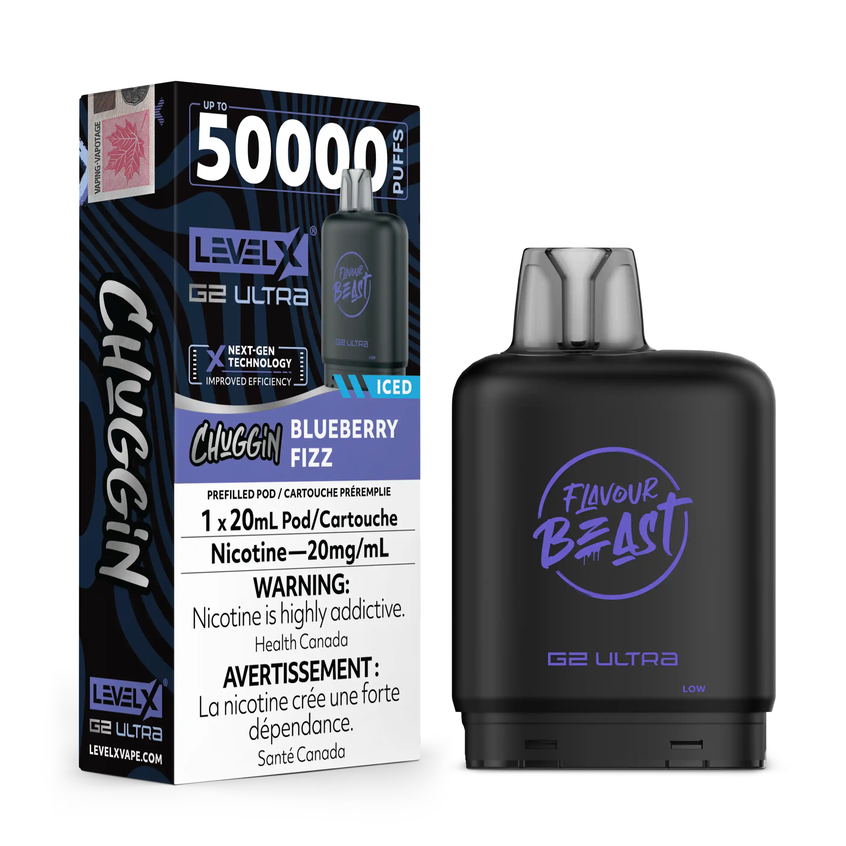 Blueberry Sparkle/Fizz Iced Chuggin by Level X Flavour Beast G2 Ultra 50K