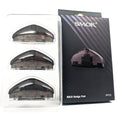 SMOK Rolo Badge Replacement Pods, a 3-pack of dark, translucent pods in clear packaging next to the black box.